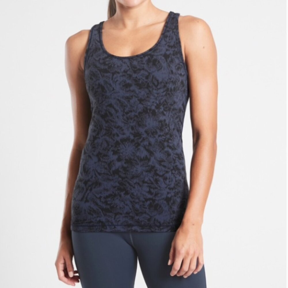 Athleta Scoop Tank Texture Frosted Floral Black & Blue Size XS NWT